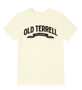 Beige t-shirt with 'Old Terrell Bourbon' text on a white background
